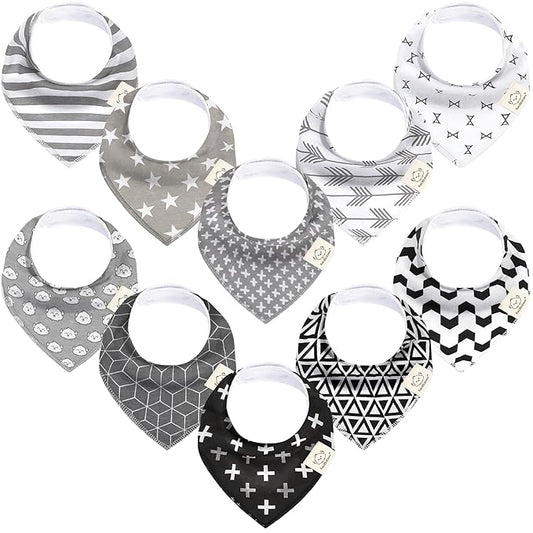 10-Pack Organic Baby Bandana Bibs for Girls - Super Absorbent Triangle Baby Bibs for Drooling and Teething Infant, 100% Cotton Extra Soft for Newborn, Infant 0-36 Months (MONOS)