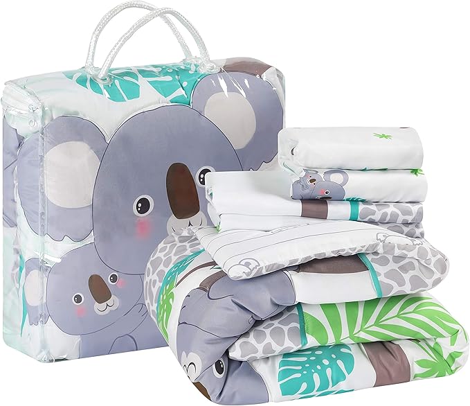 La Premura Baby Koala Nursery Crib Bedding Set, 3 Piece Standard Size Crib Set, Grey and Green, Unisex Nursey Bedding and Neutral Decor