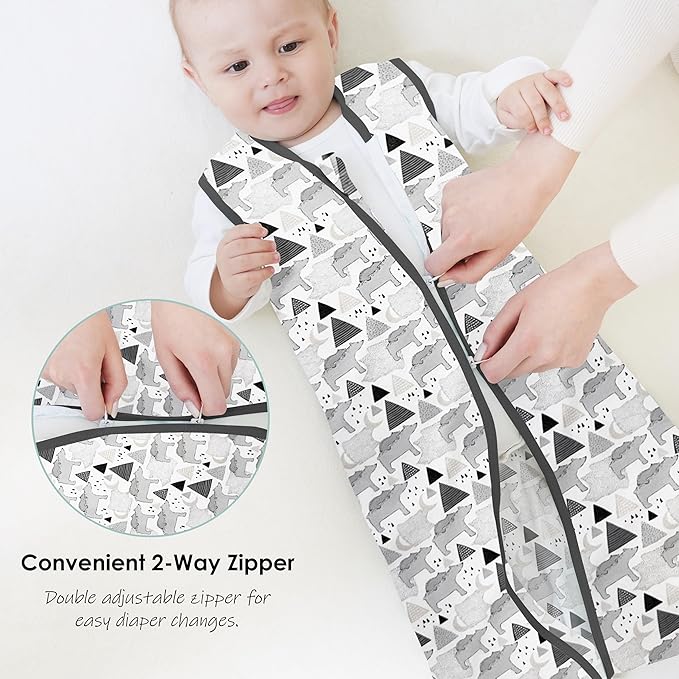 Cute Castle Baby Sleep Sack 12-18 Months - Lightweight 100% Cotton 2-Way Zipper TOG 0.5 Infant Wearable Blanket, Newborn Essentials Toddler Sleep Clothes, 3 Pack(Dark gray, Light gray, Bear)
