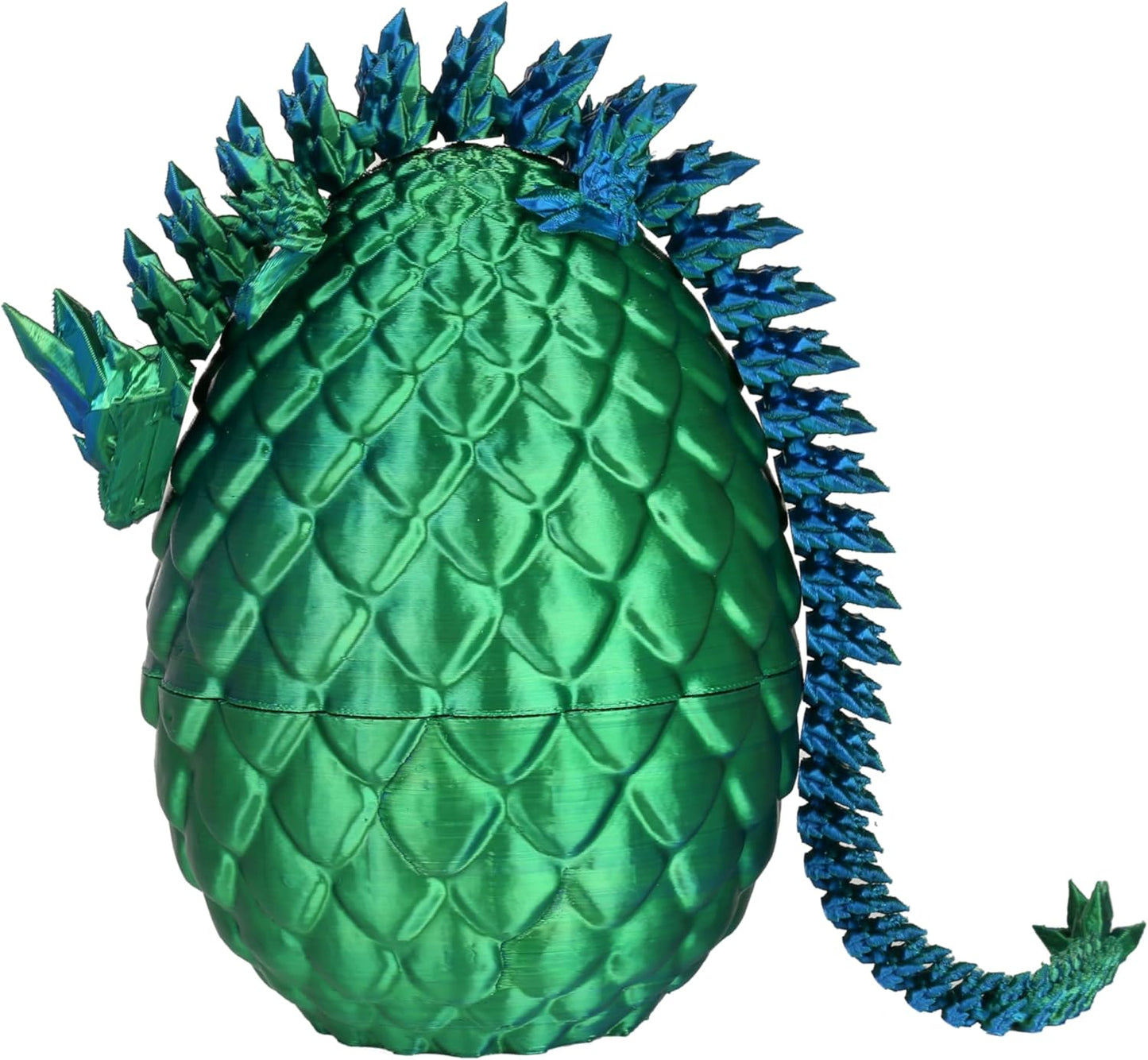 2024 New 3D Printed Dragon in Eggs, 12" Rainbow Crystal Articulated Dragon Fidget Toy for Adult, Easter Eggs Filled with Toys, Home Office Decor Executive Desk Toys (Green)