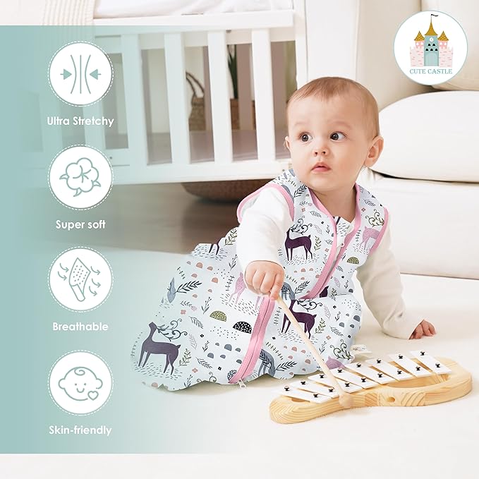 Cute Castle Baby Sleep Sack 0-6 Months - Lightweight 100% Cotton 2-Way Zipper TOG 0.5 Infant Wearable Blanket, Newborn Essentials Toddler Sleep Clothes (3 Pack Pink)