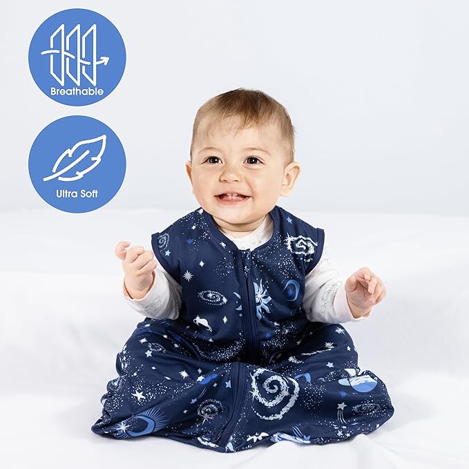 Baby Sleep Sack 6-12 Months Baby Wearable Blanket 100% Rayon Cotton 2-Way Zipper Toddler Sleeping Sack，Comfy Soft Lightweight TOG 0.3（Galaxies）