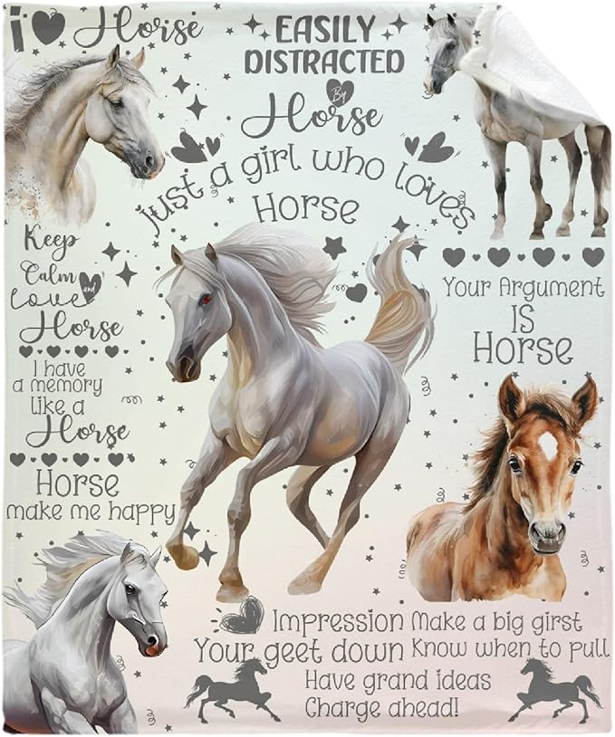 Horse Blanket for Baby Girls Flowers Animals Throw Blanket for Boys, Lightweight Cute Horse Soft Flannel Blankets for Kids Gifts, 30x40 Inches