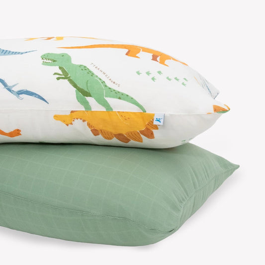 Little Unicorn Standard Pillowcase 2 Pack | Super Soft & Breathable Muslin Fabric | Snug Envelope Closure (Dino Names)