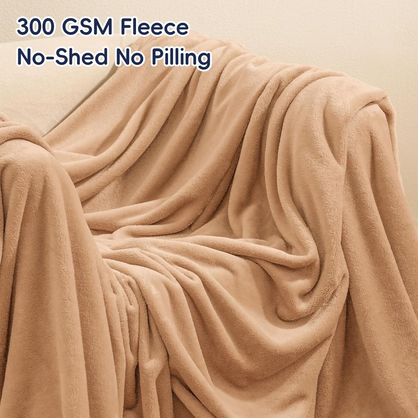 PHF Ultra Soft Fleece Blanket King Size, No Shed No Pilling Luxury Plush Cozy 300GSM Lightweight Blanket for Bed, Couch, Chair, Sofa Suitable for All Season, 108" x 90", Camel