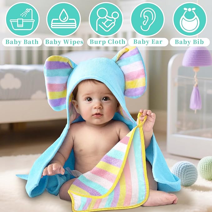 VOOVA & MOVAS 6 Pack 100% Cotton Baby Washcloths | 12x12 Inches | Highly Absorbent | Ultra-Soft Newborn Towels | Perfect Set,Baby Essentials |Rainbow & Ivory Colors