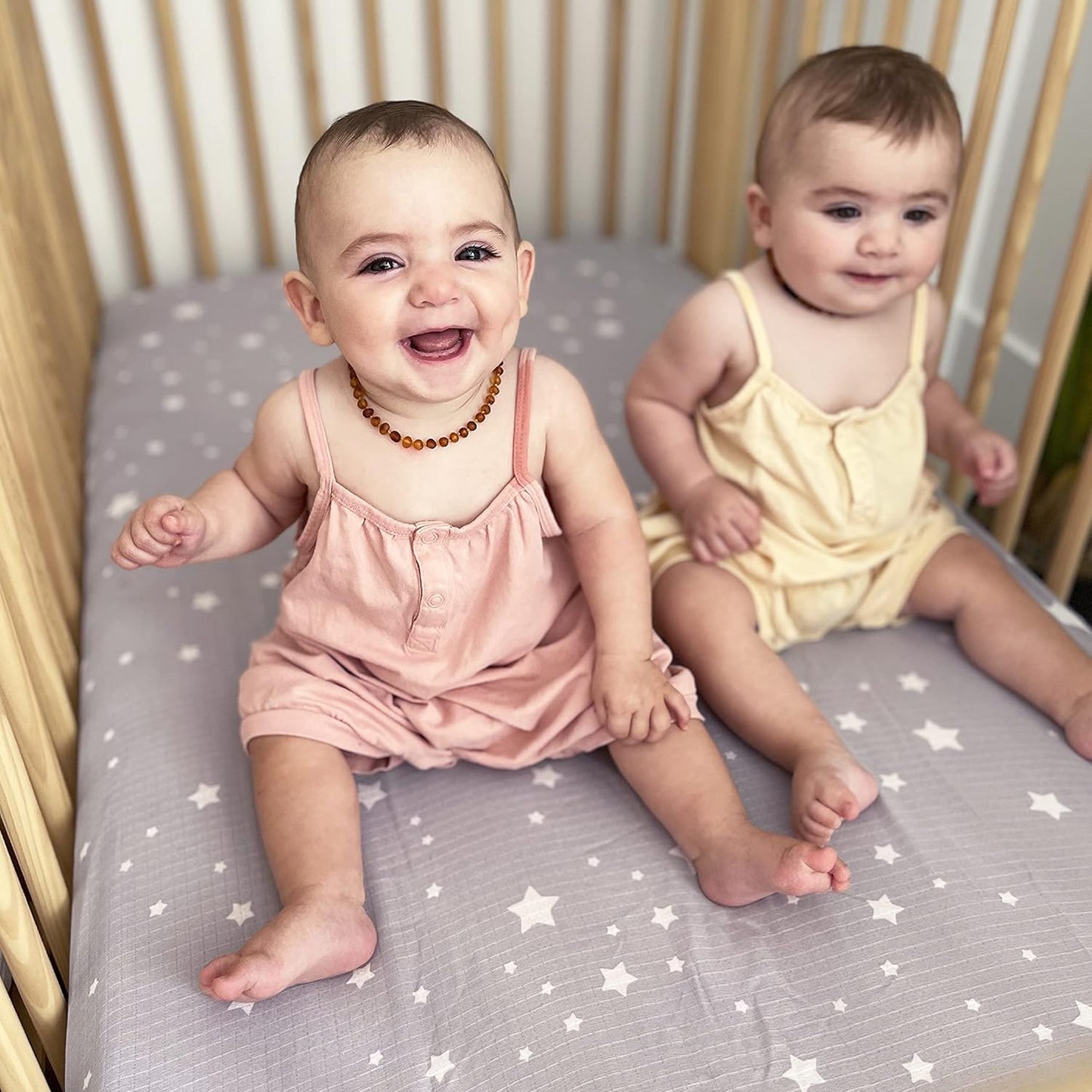 Newton Baby Fitted Mini Crib Sheets (2-Pack) | Organic Muslin Cotton, Breathable & Soft Baby Sheets, Washable Baby Mattress Sheets, Fits Any Mini Sized Crib 24" x 38", Stardust Twilight Grey + White