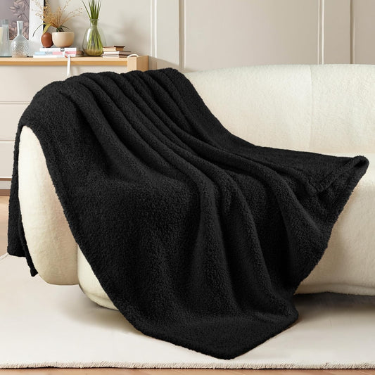 Exclusivo Mezcla Fleece Throw Blanket for Couch Sofa, Soft Warm and Fluffy Blankets for Women Men Girls Kids, Suitable for All Seasons, Black, 50x60 Inches