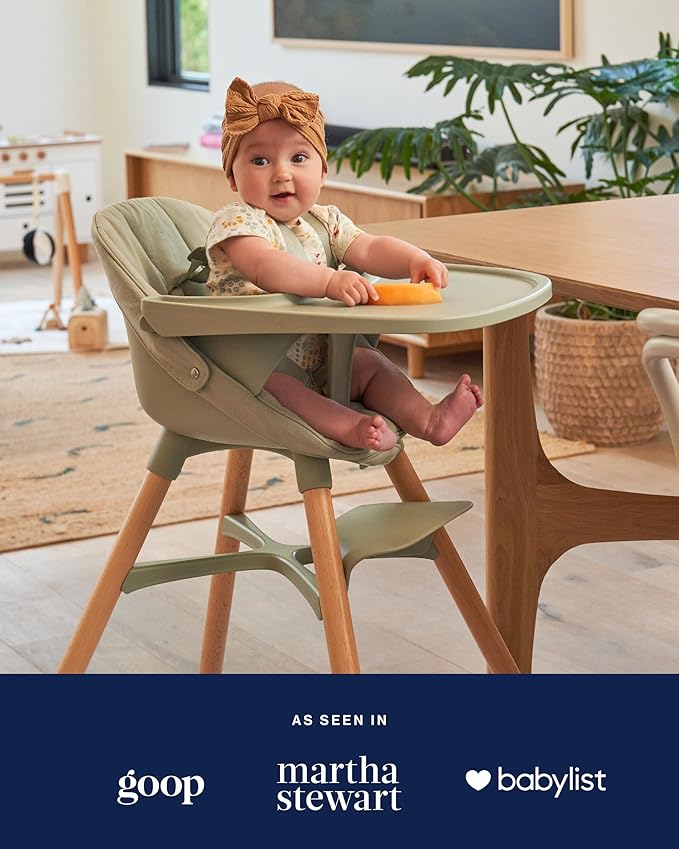 Lalo The High Chair Infant Kit - Convertible Wooden High Chair for Babies & Toddlers with Infant Support & Cushion, Grows with Your Child, Dishwasher Safe Tray, Adjustable Footrest Coconut