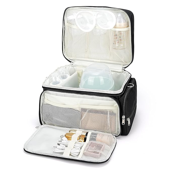 Breast Pump Bag Compatible with Spectra S1 and S2, Breast Pump Carrying Bag with Waterproof Mat Breast Pump Storage Bag for Essentials and Accessories, Black