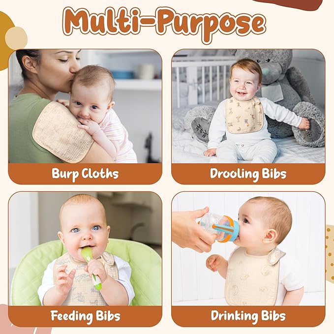 Zainpe 6Pcs Snap Muslin Cotton Baby Bibs Rabbit Bear Sheep Pattern Bandana Drool Cloths Soft Absorbent Adjustable Burp Cloth Feeding Bib for Newborns Girls Boys Toddlers Teething Eating 0 to 36 Months