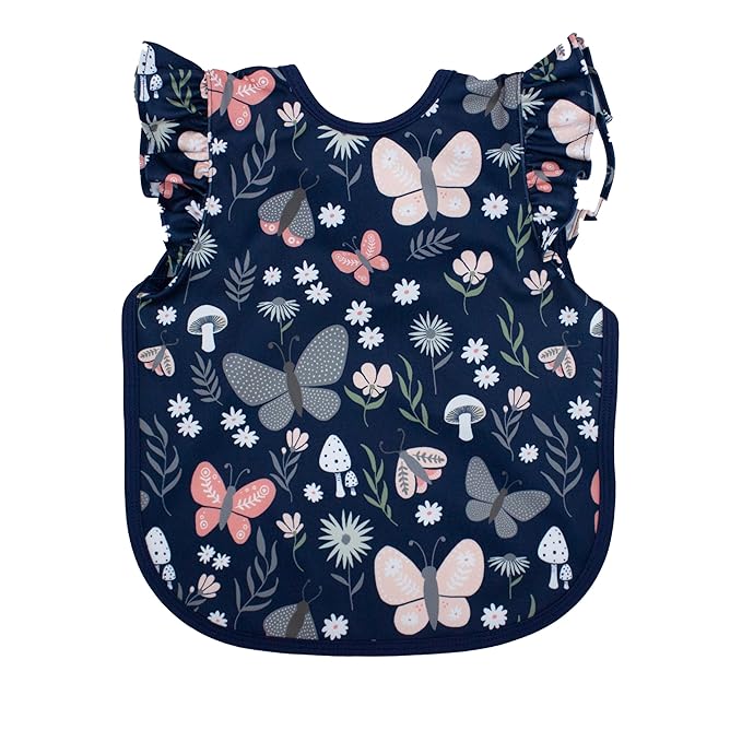 BapronBaby Flutter Butterfly Garden Bapron - No Neck Tie Safer Bib for Baby & Toddler - Soft Waterproof Stain Resistant - Machine Washable - Sz Preschool 3-5yrs
