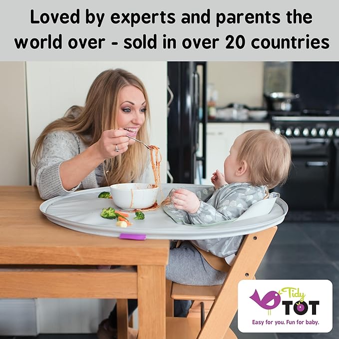 Tidy Tot- Baby Bib & Tray Kit - Mess Proof Long Sleeve Smock Attaches to Feeding Mat, Waterproof Bib - Fits Babies 6-24 Month