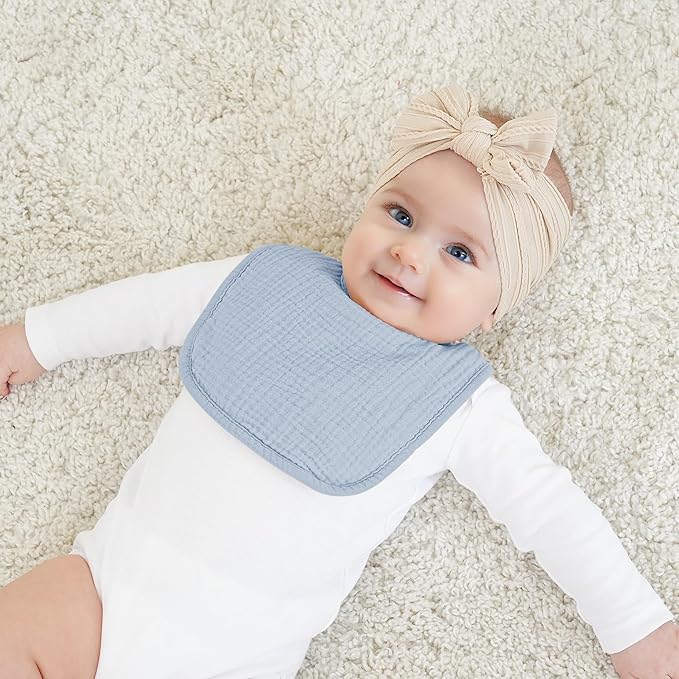 Bearmoss Muslin Baby Drooling Bibs 8 Pack, 100% Cotton Square Adjustable Bandana Bibs Gift for Baby Girls Boys Teething Drool