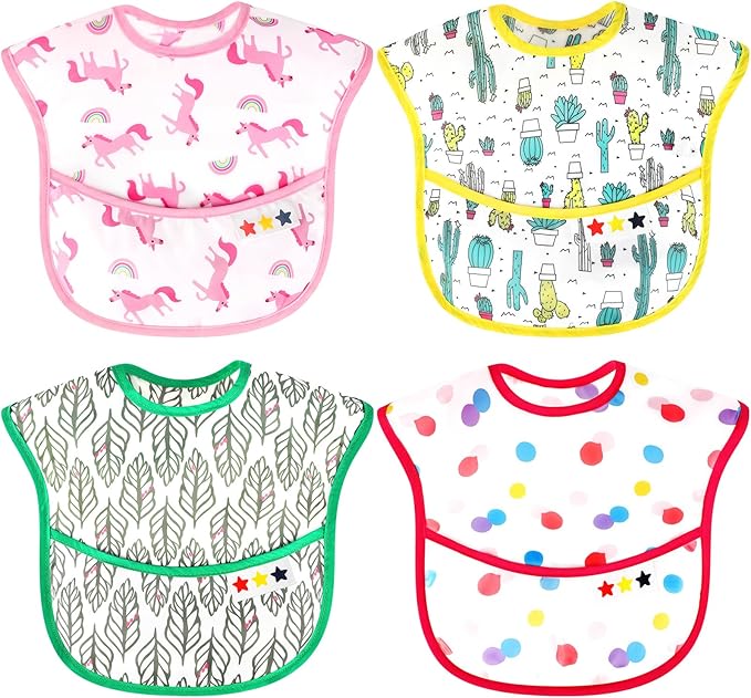 Accmor Baby Bibs, Waterproof Baby Toddler Bibs, Apron Smock Bib for Baby Boys Girls, Essential Must Have for Eating, Feeding