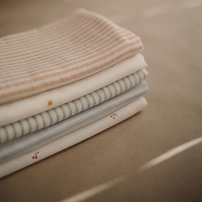mushie Muslin Baby Swaddle Blanket | 100% Organic Cotton (Natural Stripe)