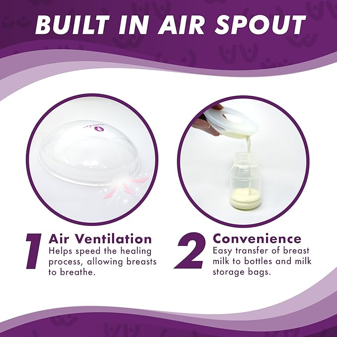 Mommyz Love Breast Shells & Milk Catcher for Breastfeeding No Plugs - Breast Milk Catcher to Relieve & Protect Cracked Sore & Engorged Nipples - Breast Shells Milk Collector for Leaking Milk (4 Pack)