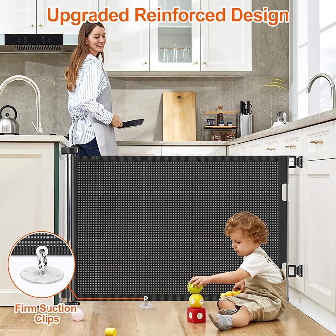 55 inch Retractable Baby Gates, EZIGO Extra Wide Baby Gate for Large Opening Extra Long Mesh Gate for Kids or Pet Dog Gate Child Safety Gate for Stairs Hallways Doorway Indoor Outdoor, Black