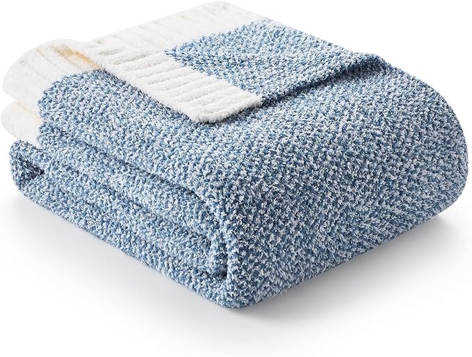Snuggle Sac Blue Bedding Blanket Twin Size for Bed and Sofa, Reversible Super Soft Blankets Warm Cozy Knit Blankets Fuzzy Plush for Couch, Living Room, Blue, 60x80 inches