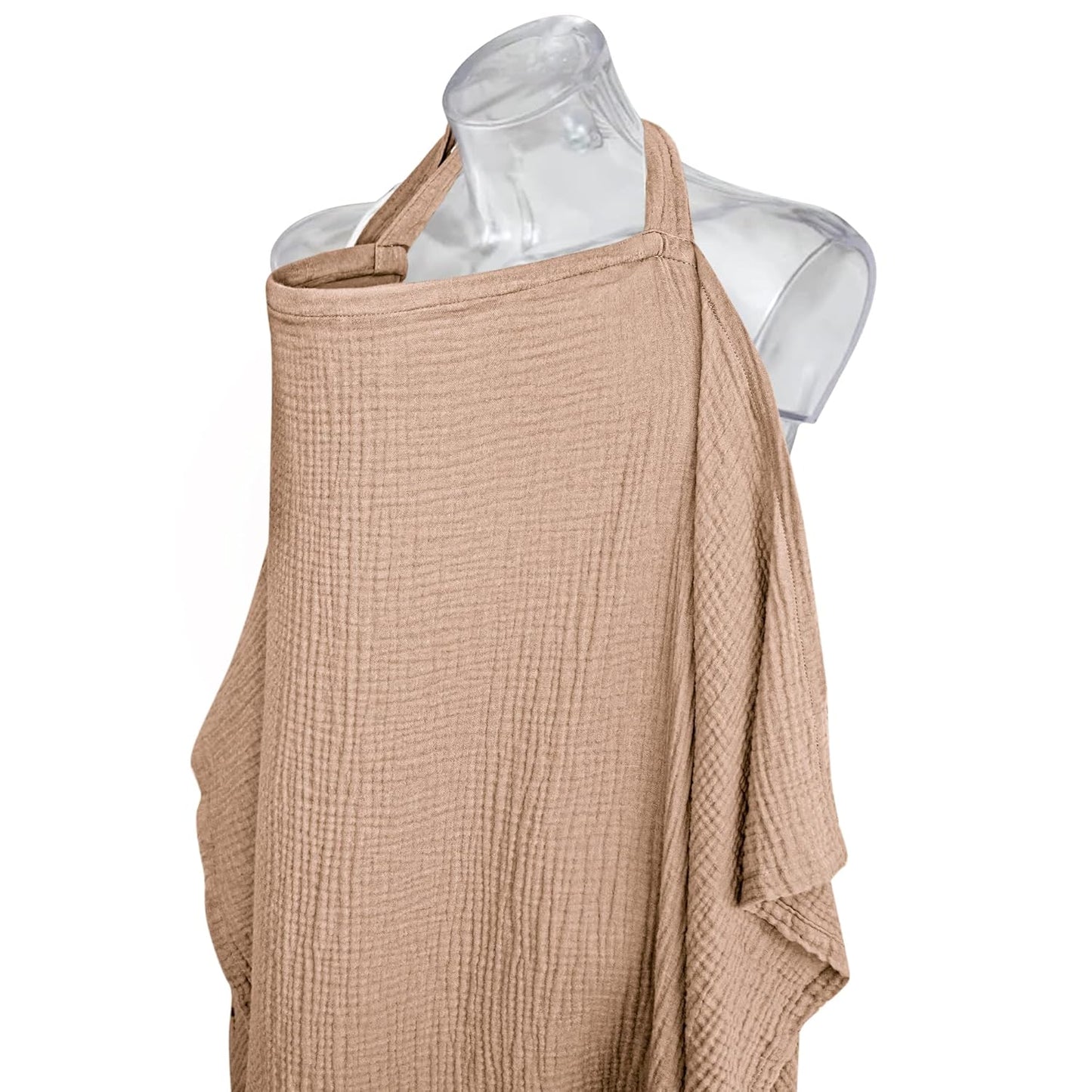 Konssy Muslin Nursing Cover for Baby Breastfeeding, Breathable 100% Cotton Breastfeeding Cover with Rigid Hoop for Mother Nursing Apron, Multi-use Carseat Canopy (Brown)