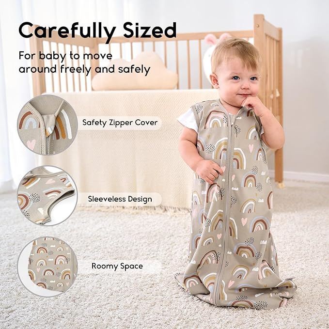 Yoofoss Baby Sleep Sack 12-18 Months 0.5 Tog Wearable Blanket for Baby, 3 Pack 100% Organic Cotton Infant Toddler Sleeping Sack 2-Way Zipper Lightweight Sleep Sack
