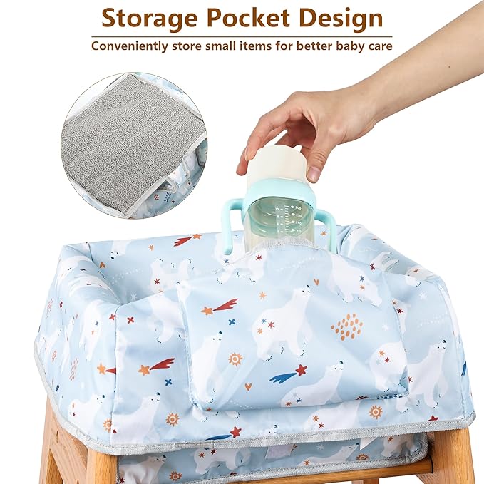 High Chair Cover for Baby Restaurant: Sprouterie Baby Highchair Covers for Restaurant Waterproof Washable Stain and Slip Resistant Portable for Children Outdoor Indoor Eating Blue Polar Bear