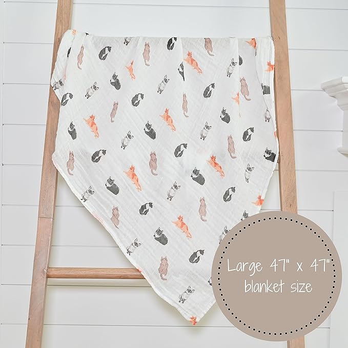 LollyBanks Swaddle Blanket for Boys and Girls, 100% Cotton Muslin Swaddle Blankets for Newborn Baby, Large 47 x 47 Inches Soft and Breathable Receiving Blanket, Baby Essentials, Registry (Cat Print)