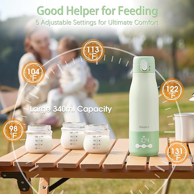 Portable Bottle Warmer for Travel, 3Min Fast Heating Bottle Warmer for Breastmilk & Water, 12 Oz Milk Warmer with Precise Temp Control and 9000mAh Long-Lasting Battery for Travel, Car, Outdoor