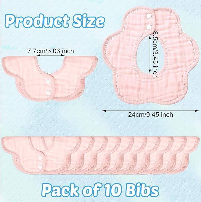 Geyoga 10 Pcs Baby Bibs 360° Rotate Baby Bandana Muslin Drool Bibs Petal Bibs Burp Gauze Cloths Absorbent Bib