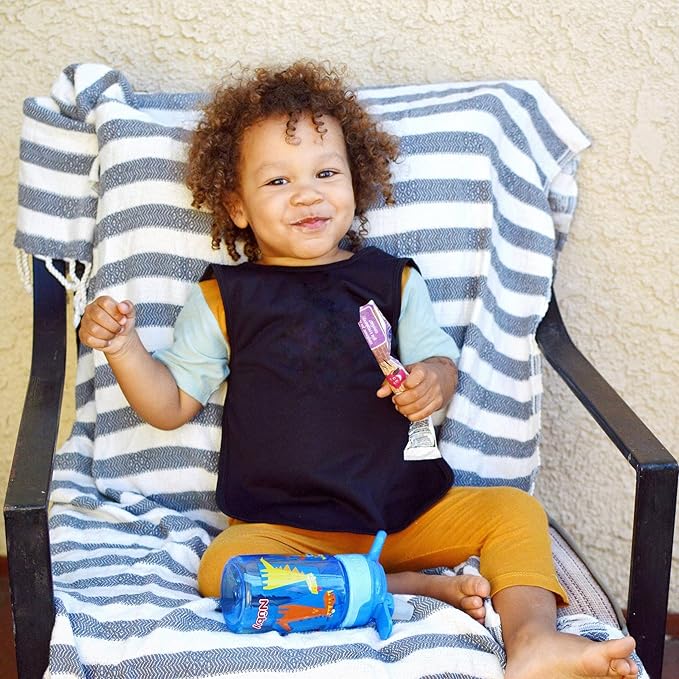 BapronBaby Minimalist Black Bapron - No Neck Tie Safer Bib for Baby & Toddler - Soft Waterproof Stain Resistant - Machine Washable - Sz Preschool 3-5yrs