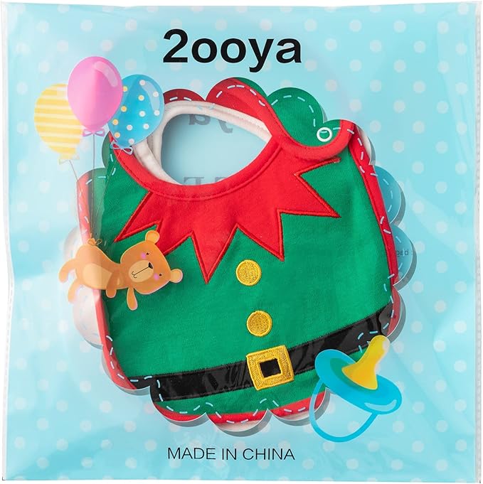 3Pcs Christmas Baby Cotton Bibs with Resin Button Newborn Infant Bibs Christmas Keepsake Baby Gift for Drooling Feeding
