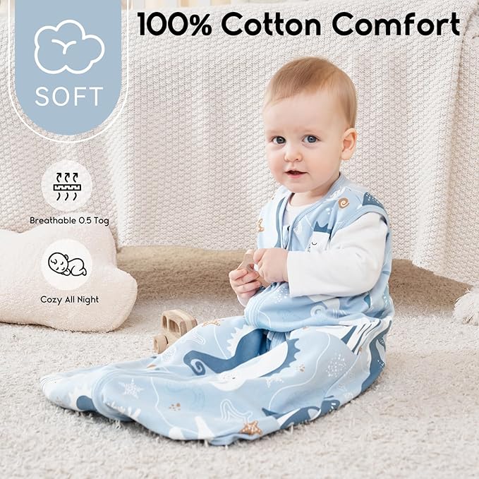 Yoofoss Baby Sleep Sack 6-12 Months 0.5 Tog Wearable Blanket for Baby, 3 Pack 100% Organic Cotton Infant Toddler Sleeping Sack 2-Way Zipper Lightweight Sleep Sack