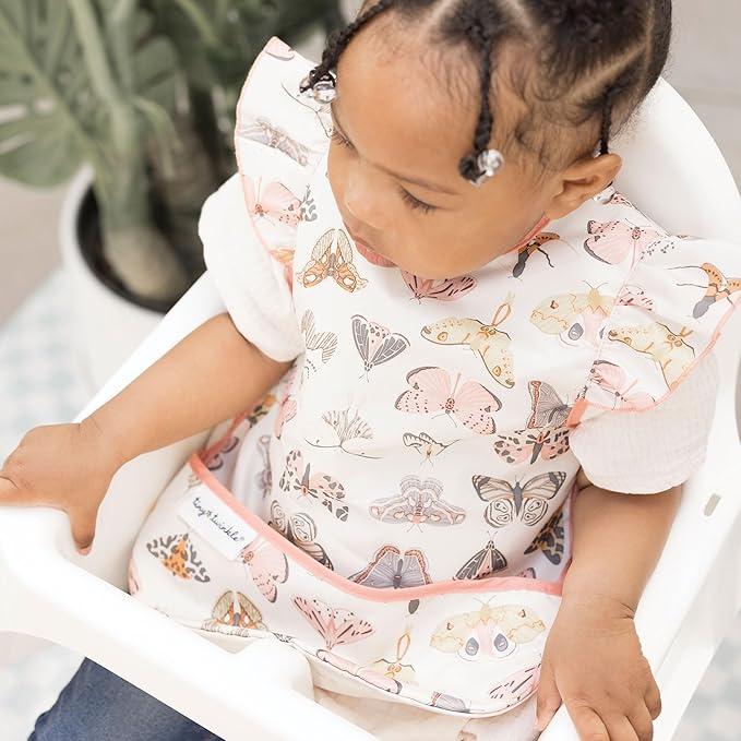 Tiny Twinkle Short Sleeve Apron Baby & Toddler Bib for Girls – Waterproof, Mess-Proof Bibs for Eating & Feeding, Machine Washable,Perfect Holiday Gift (Flutter, 6–24M)