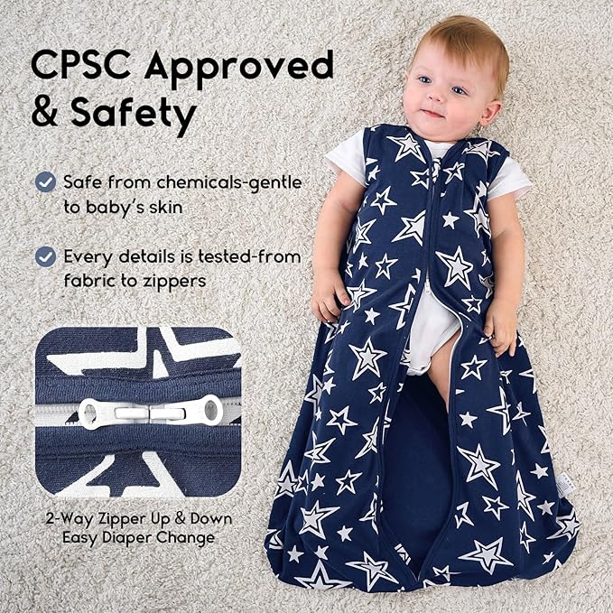 Yoofoss Baby Sleep Sack 0-6 Months 0.5 Tog Wearable Blanket for Baby, 3 Pack 100% Organic Cotton Infant Toddler Sleeping Sack 2-Way Zipper Lightweight Sleep Sack