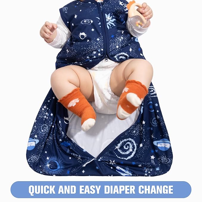Baby Sleep Sack 0-6 Months Baby Wearable Blanket 100% Rayon Cotton 2-Way Zipper Toddler Sleeping Sack，Comfy Soft Lightweight TOG 0.3（Galaxies）