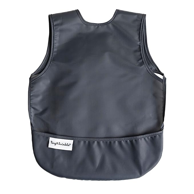 Tiny Twinkle Short Sleeve Apron Baby & Toddler Bib for Boys – Waterproof, Mess-Proof Bibs for Eating & Feeding, Machine Washable, Perfect Holiday Gift (Charcoal, 6–24M)
