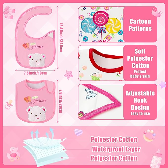 Cotton Waterproof Baby Bibs - 24Pcs Adjustable Hook Loop Closure Bib for Feeding Teething Drooling Eating, 6-12 Months