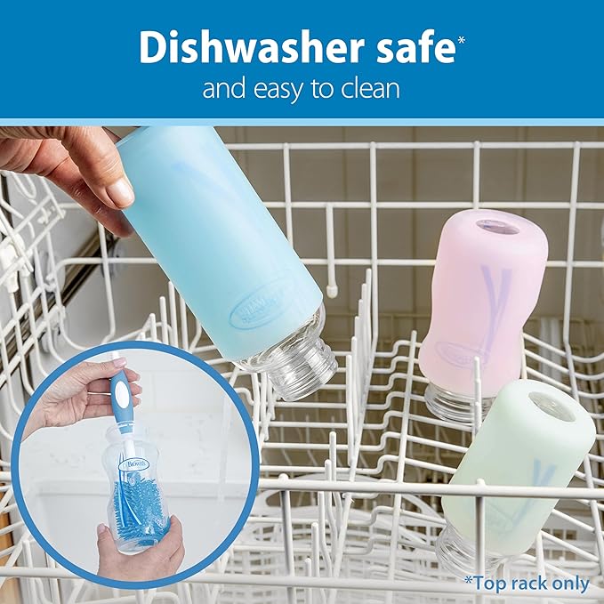 Dr. Brown's Natural Flow Anti-Colic Options+ Wide-Neck Glass Baby Bottle 5 oz/150 mL, with Level 1 Slow Flow Nipple, 1 Pack, 0m+