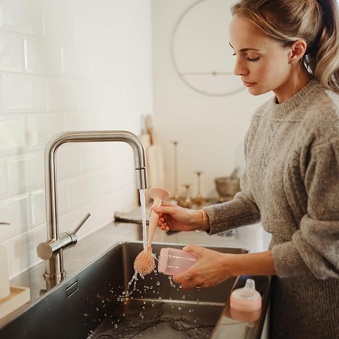 mushie Baby Bottle Brush | Soft Silicone with Suction Base (Blush)