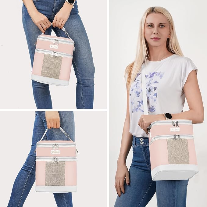 Mancro Breast Milk Cooler Travel Bag with Ice Pack, Double Layer Baby Bottle Cooler Bag Fits 6 Bottles Up to 9 Ounces,Insulated Bottle Bags for Daycare & Travel,Pink