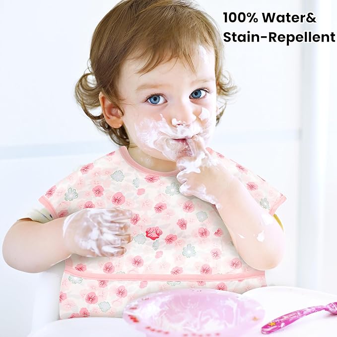TSD Baby Bibs Waterproof Feeding Bibs 5pack Adjustable Mealtime Poctet Bib for Newborn Toddler Infant Easy Clean Durable Baby Essentials Shower Gift