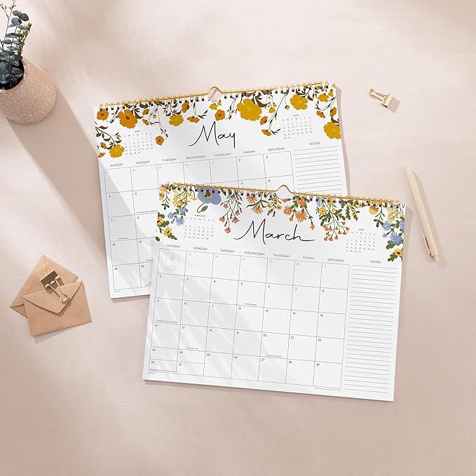 2025-2026 Calendar, Cabbrix Wall Calendar 2025, 18 Months Calendar Runs From July 2025 - December 2026, 15" x 12", Twin-Wire Binding, Hanging Hook, Floral Design