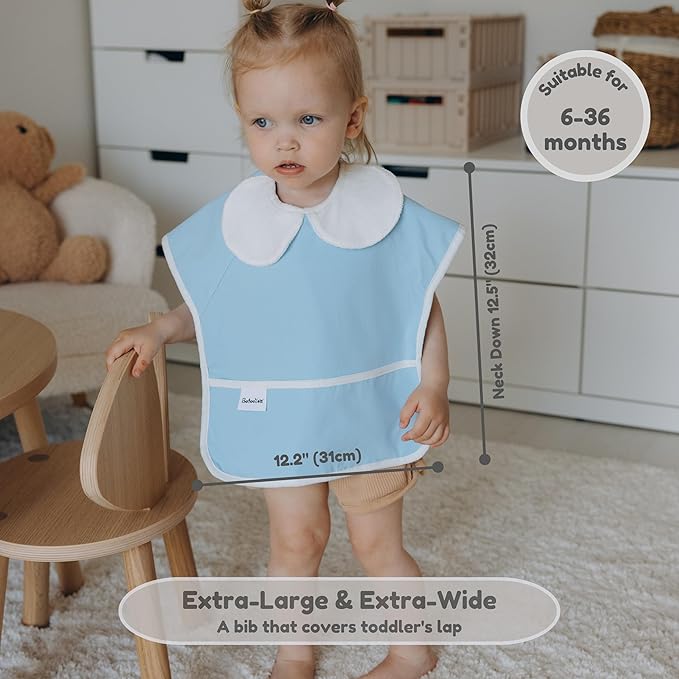 6-Layer Waterproof Baby Bib, Reversible, Adjustable, Washable, Stain Oil Resistant, 6-36 Months, 2-Pack, food bib