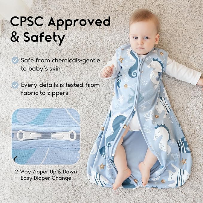 Yoofoss Baby Sleep Sack 6-12 Months 0.5 Tog Wearable Blanket for Baby, 3 Pack 100% Organic Cotton Infant Toddler Sleeping Sack 2-Way Zipper Lightweight Sleep Sack