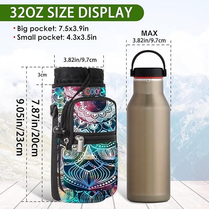icolor Water Bottle Carrier Bag with Strap 25/32/40 oz Crossbody Bottle Holder with Phone Pocket Sling Sleeve Insulated Neoprene Water Bottle Pouch for Walking Travelling