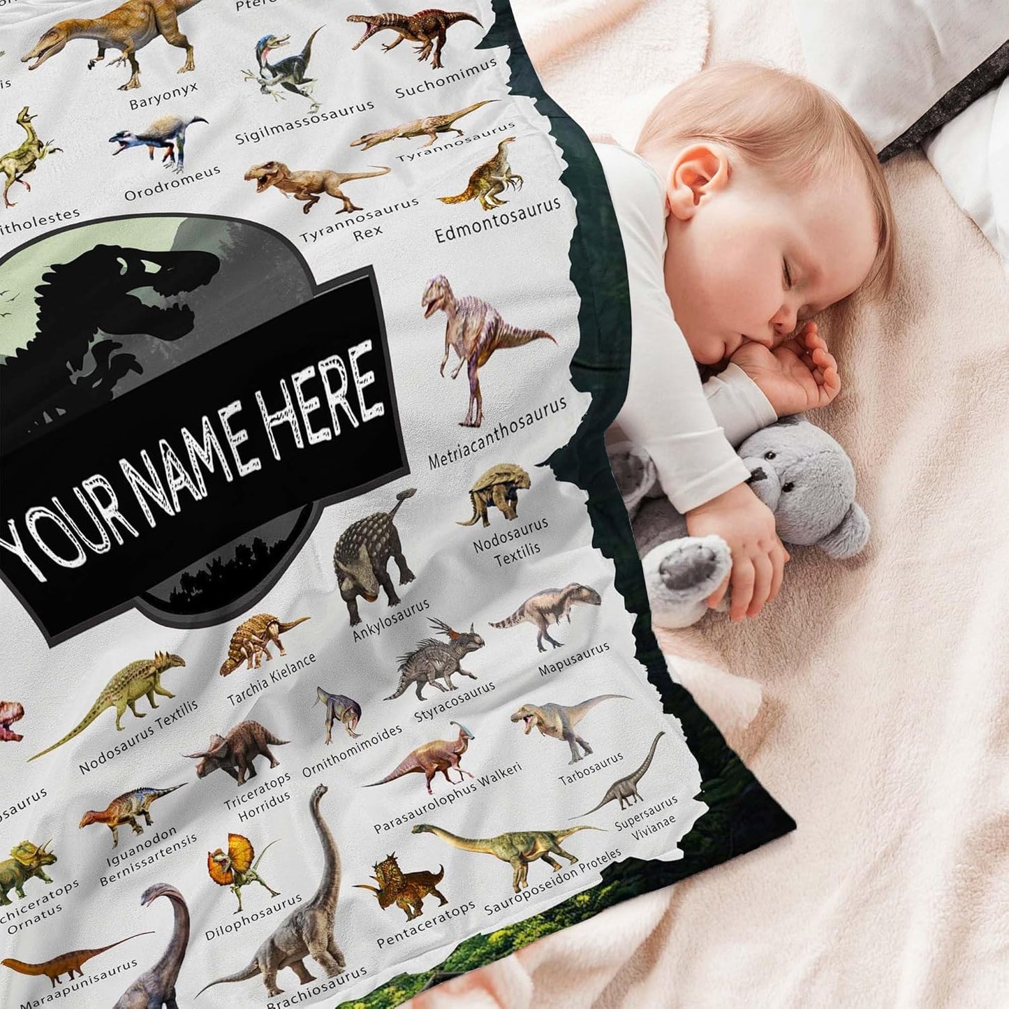 Personalized Dinosaur Blanket with Name Custom Name Blanket for Baby Boy Newborn Customized Gifts for Baby Shower Christmas Birthday Expect Mom