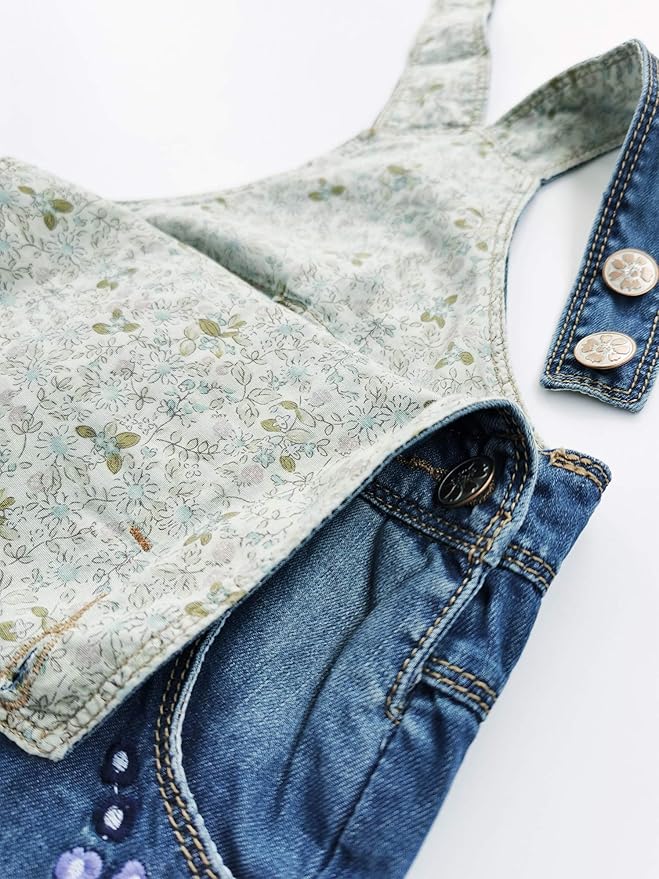 KIDSCOOL SPACE Baby Little Kids Cute Denim Embroidered Fashion Jean Overalls