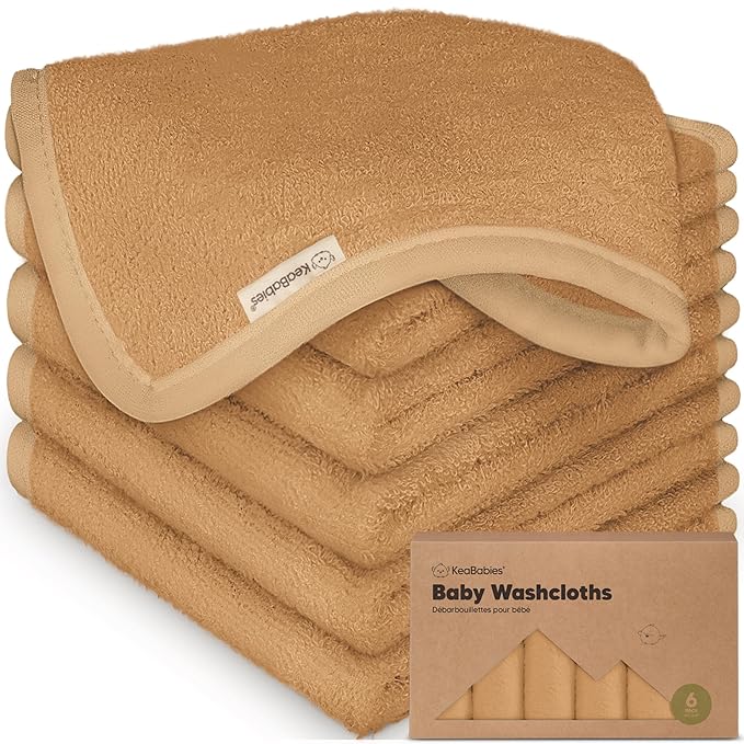 6-Pack Baby Washcloths - Soft Absorbent Viscose from Bamboo Wash Cloths for Babies, Kids, Toddlers, Infant, Newborn Bath Towels, Gentle on Sensitive Skin, 10x10 Reusable Face Towels (Toast)