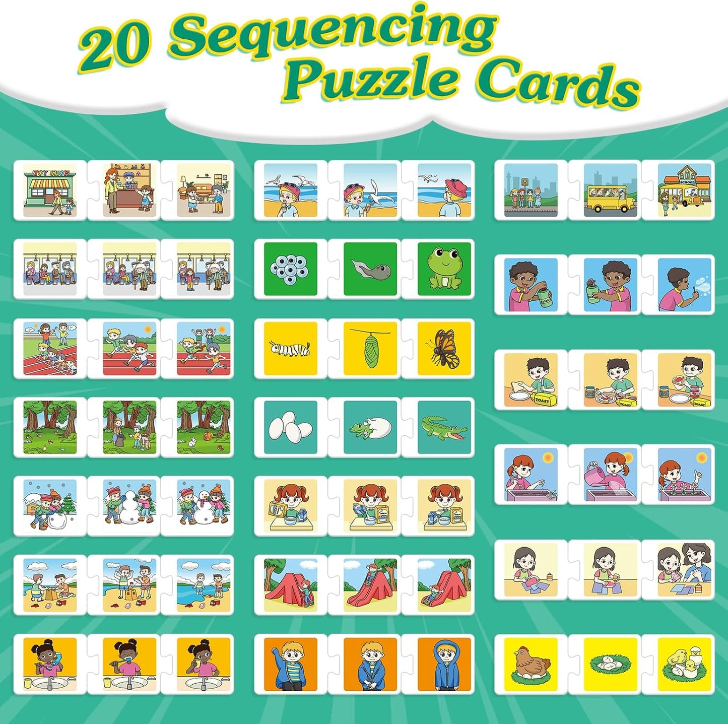 Sequencing Puzzle Cards,Sequence Board Game for Kids,Speech Therapy Materials for Autism,Storytelling,Social Skills,Sentence Building,Toddler Puzzles,Learning Activities,Classroom &Homeschool