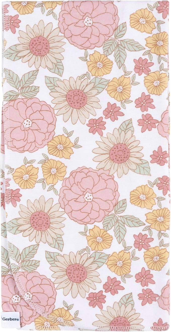Gerber Unisex Baby 100% Cotton Flannel Receiving Blankets 30x30 Inches (Pack of 4), Retro Floral, One Size